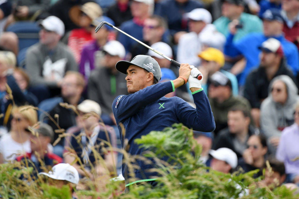 Rickie Fowler hitting a shot at The Open